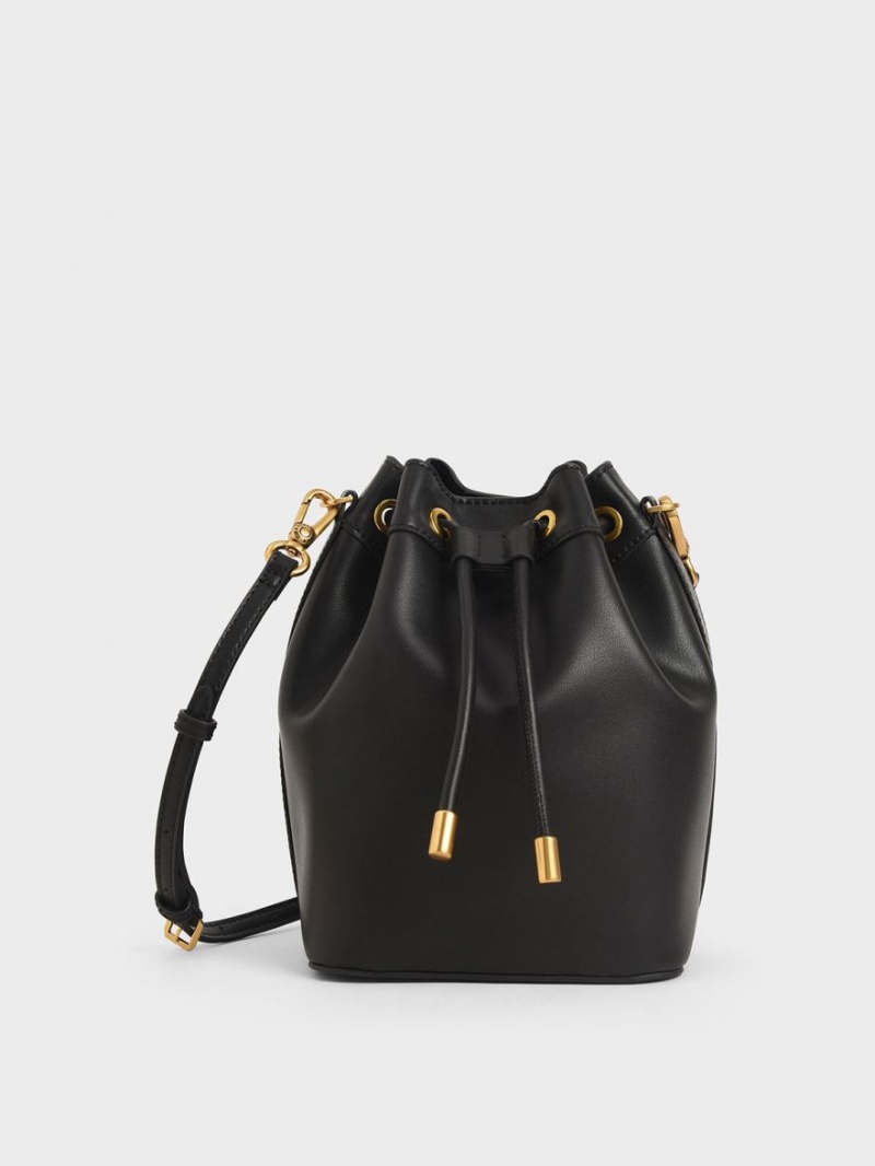 Charles & Keith Drawstring Bucket Tasche Schwarz | 861QGJWHP