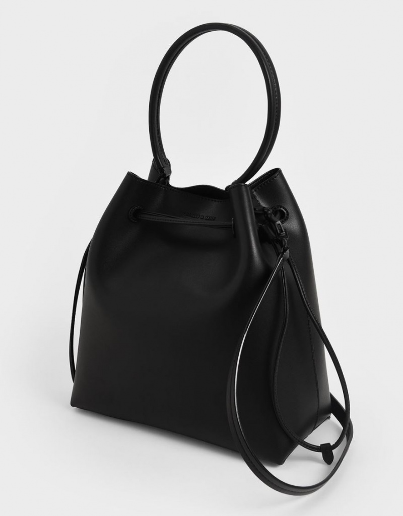 Charles & Keith Drawstring Hobo Tasche Schwarz | 948NPBGWS