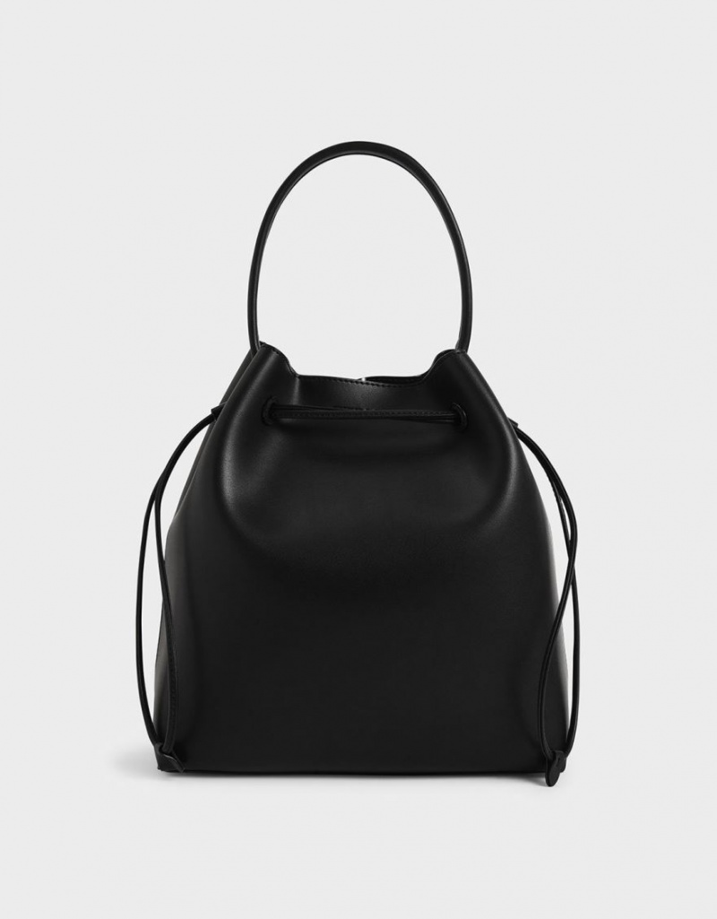 Charles & Keith Drawstring Hobo Tasche Schwarz | 948NPBGWS