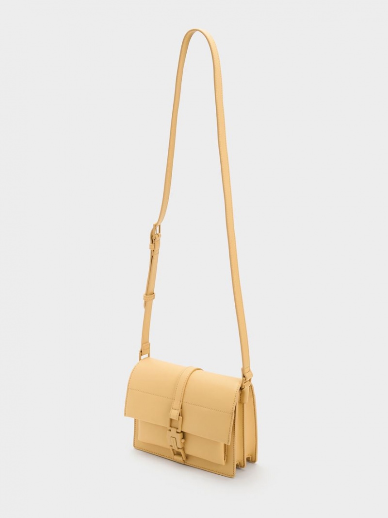 Charles & Keith Dua Buckled Crossbody Taschen Beige | 498SUBNWX