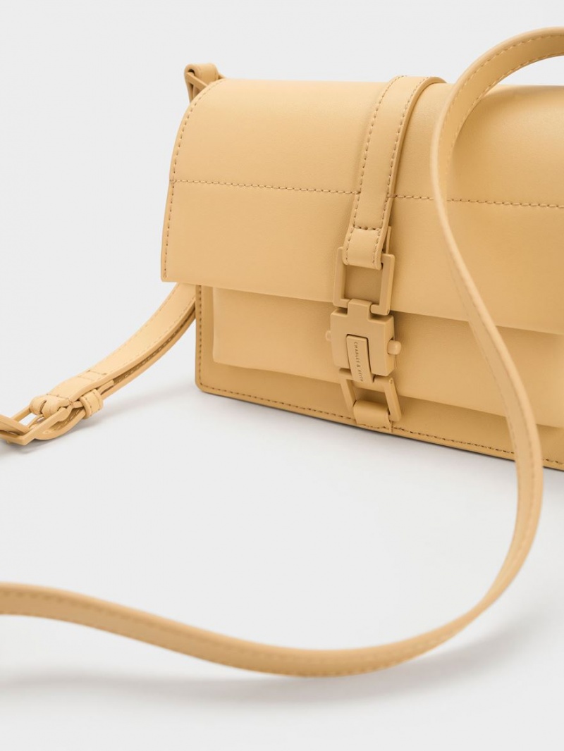 Charles & Keith Dua Buckled Crossbody Taschen Beige | 498SUBNWX