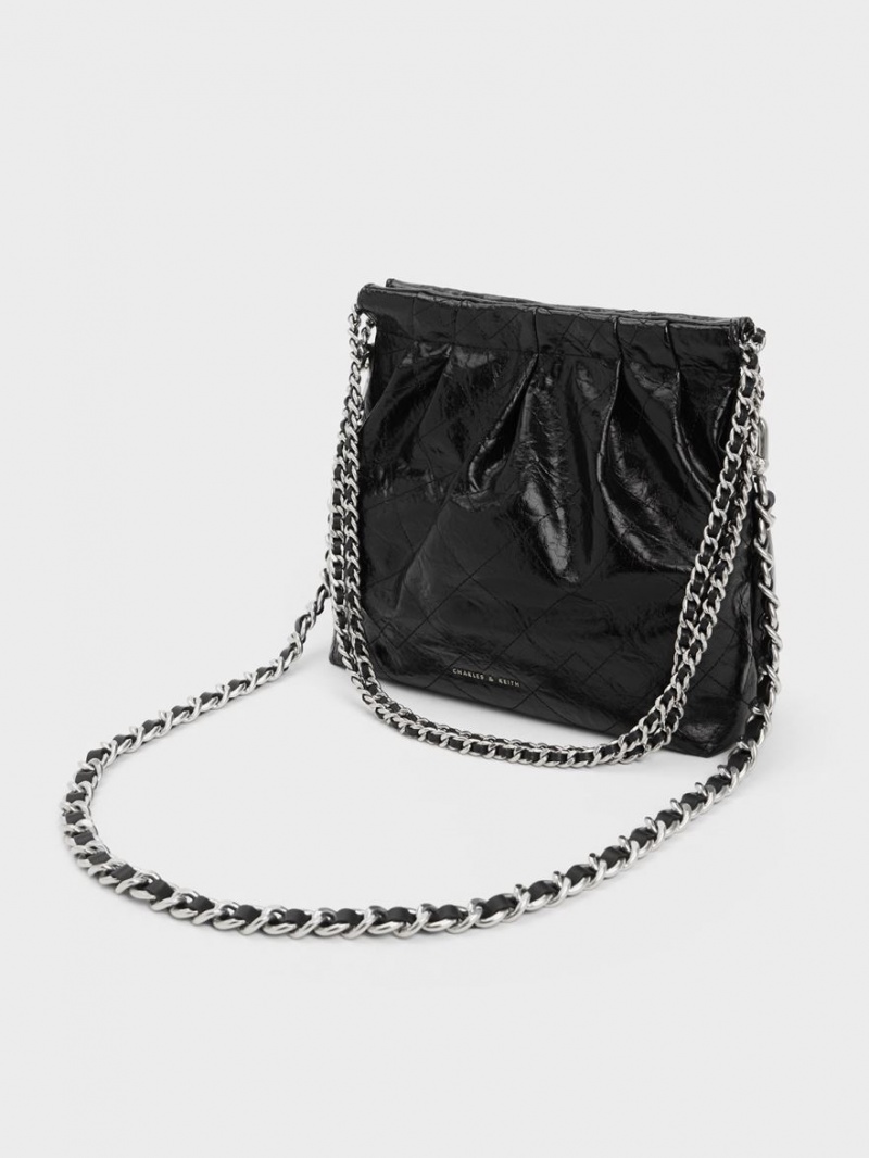 Charles & Keith Duo Chain Handle Schultertaschen Schwarz | 358MOTQZU