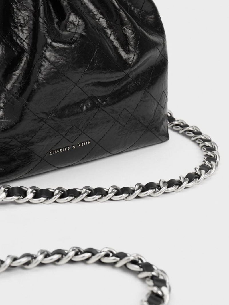 Charles & Keith Duo Chain Handle Schultertaschen Schwarz | 358MOTQZU