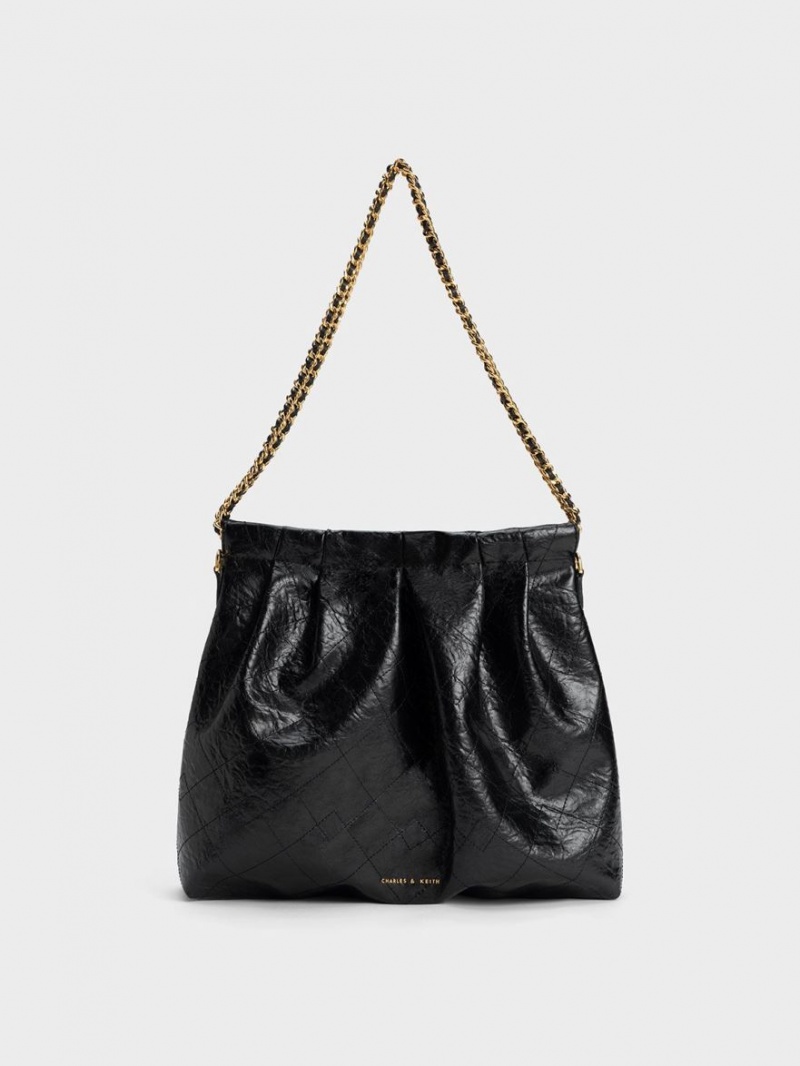 Charles & Keith Duo Double Chain Hobo Tasche Schwarz | 149MWSRGZ