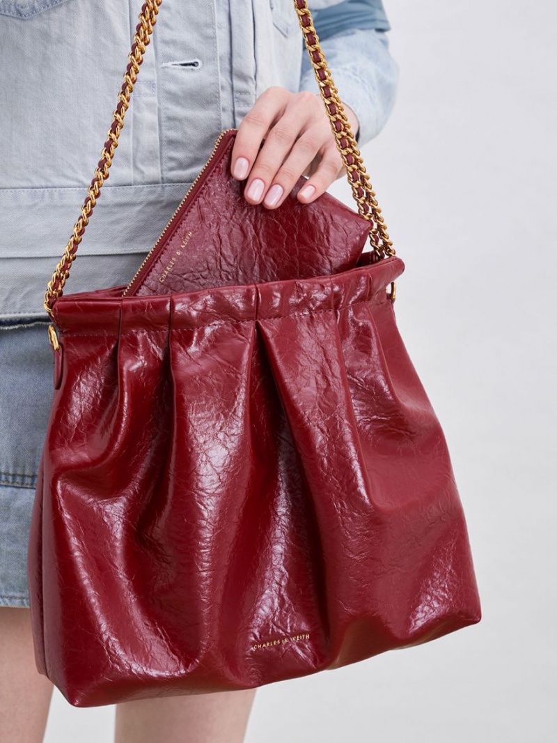 Charles & Keith Duo Double Chain Hobo Tasche Bordeaux | 281OSLZXJ