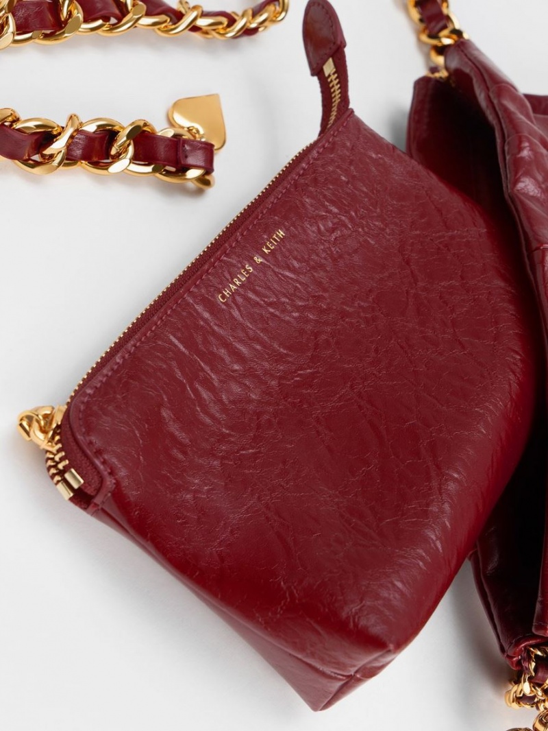 Charles & Keith Duo Double Chain Hobo Tasche Bordeaux | 281OSLZXJ