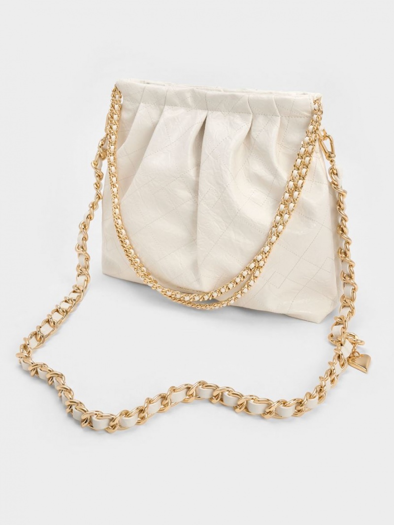 Charles & Keith Duo Double Chain Hobo Tasche Weiß | 580LIRYGJ