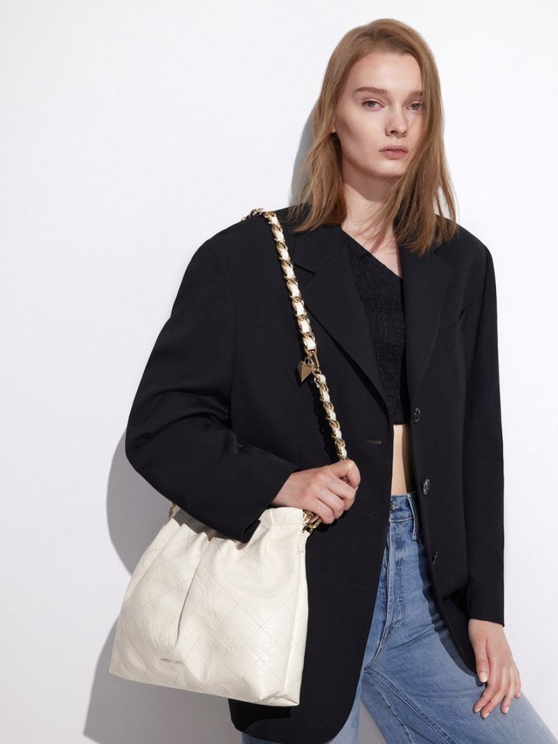 Charles & Keith Duo Double Chain Hobo Tasche Weiß | 580LIRYGJ