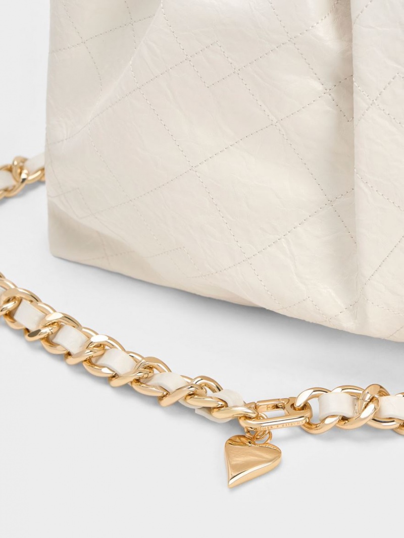 Charles & Keith Duo Double Chain Hobo Tasche Weiß | 580LIRYGJ