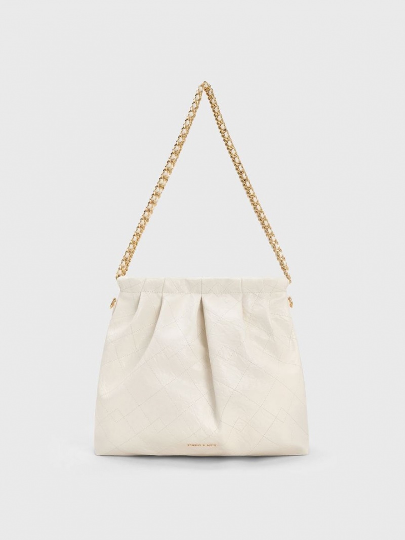 Charles & Keith Duo Double Chain Hobo Tasche Weiß | 580LIRYGJ