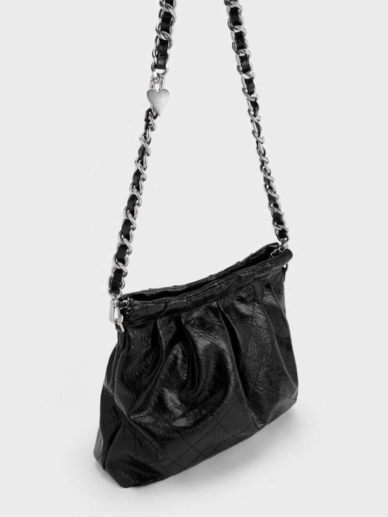 Charles & Keith Duo Double Chain Hobo Tasche Schwarz | 740EXAITC