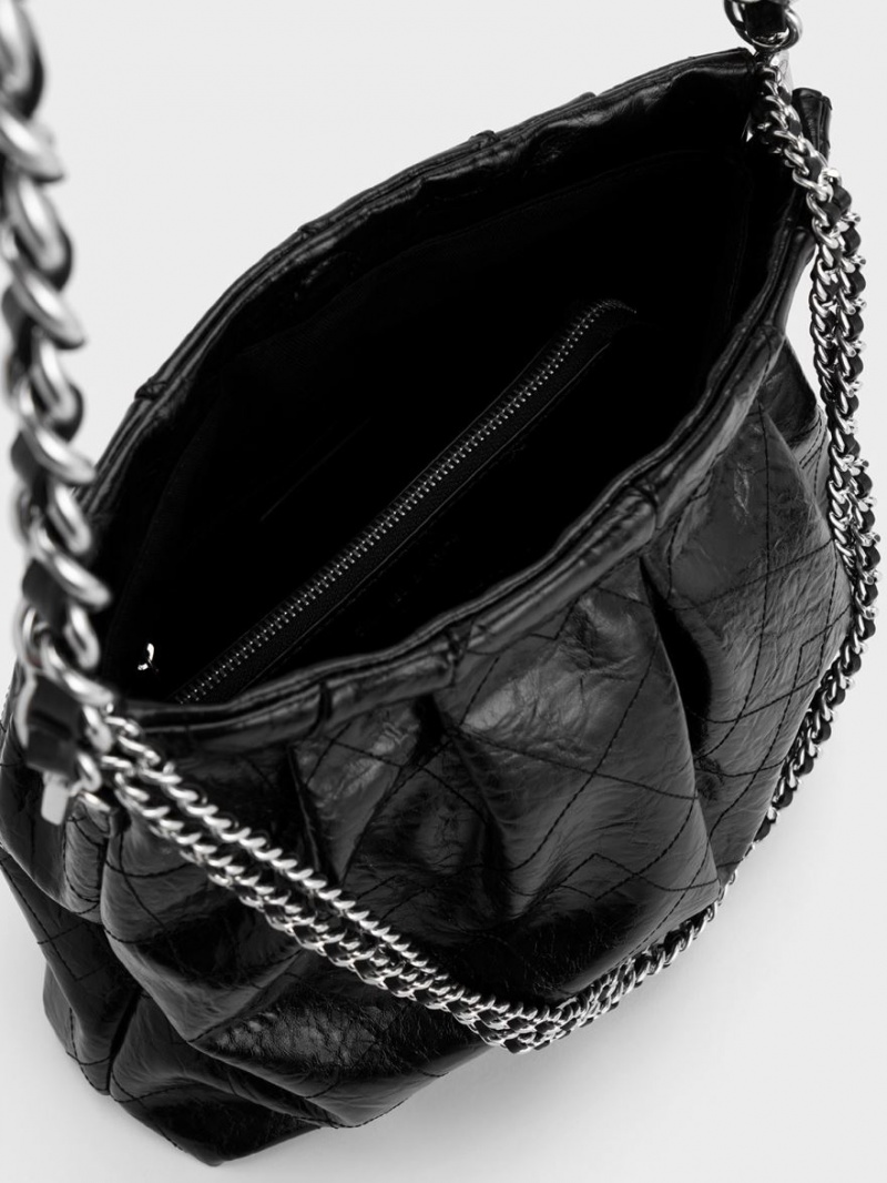 Charles & Keith Duo Double Chain Hobo Tasche Schwarz | 740EXAITC