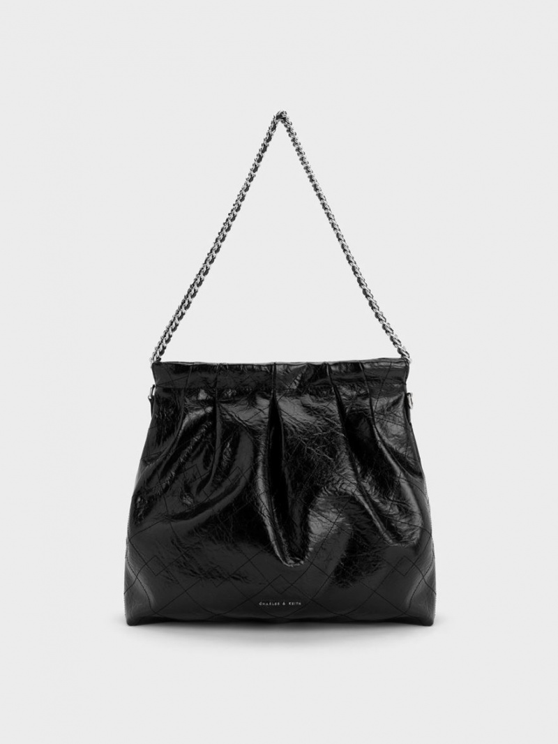 Charles & Keith Duo Double Chain Hobo Tasche Schwarz | 740EXAITC