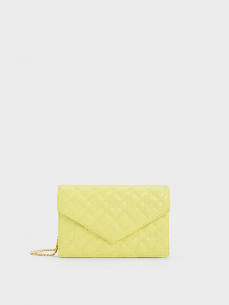 Charles & Keith Duo Gesteppt Envelope Clutch Tasche Gelb | 964PJFZGB