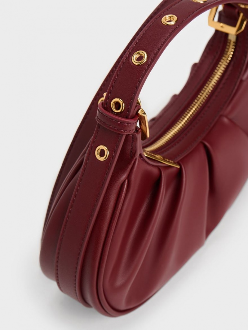 Charles & Keith Duo Ruched Schultertaschen Bordeaux | 957FSTENY