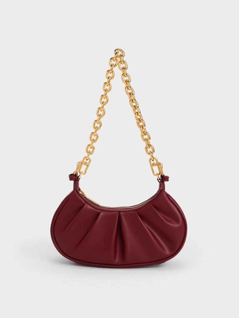 Charles & Keith Duo Ruched Schultertaschen Bordeaux | 957FSTENY