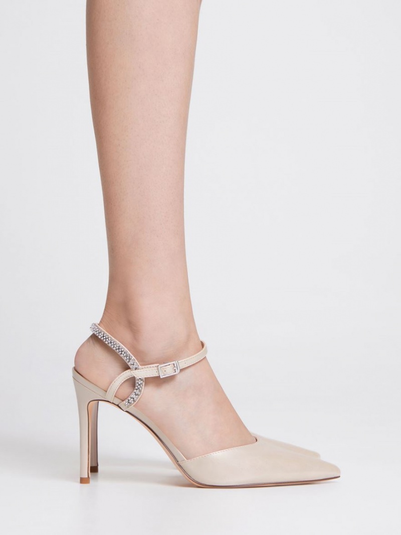 Charles & Keith Embellished Back Riemen Sandalen Absatz Beige | 957ONIWSC