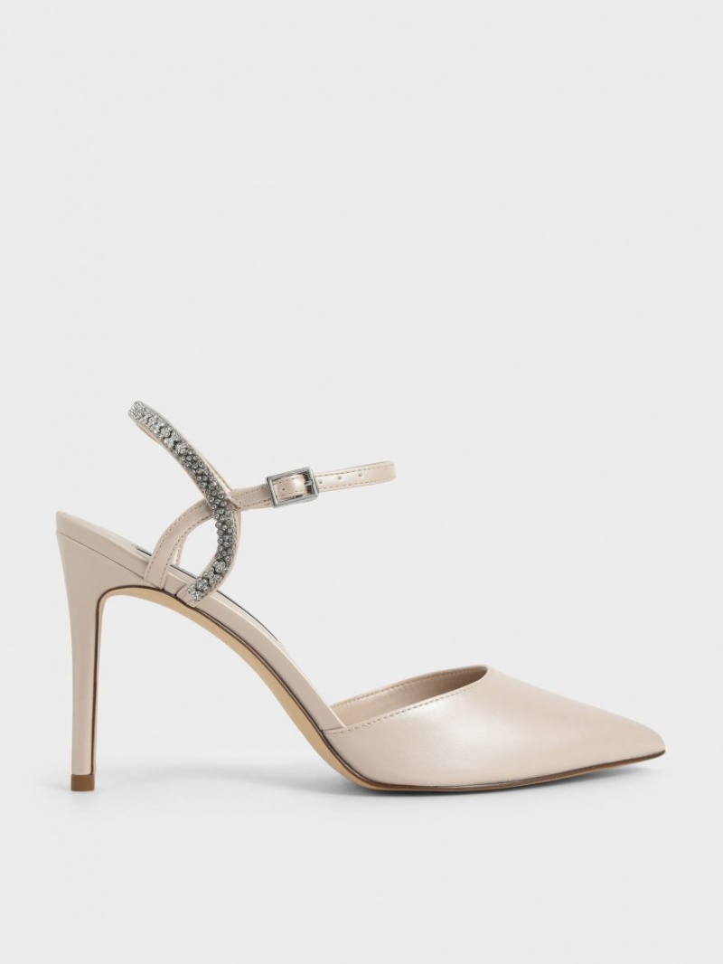 Charles & Keith Embellished Back Riemen Sandalen Absatz Beige | 957ONIWSC