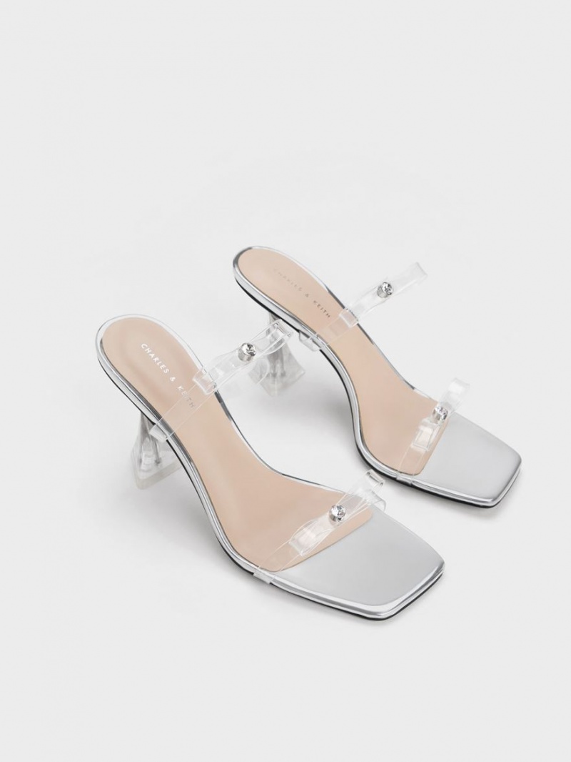 Charles & Keith Embellished Bow See-Through Sandalen Absatz Silber | 391MCYEDI