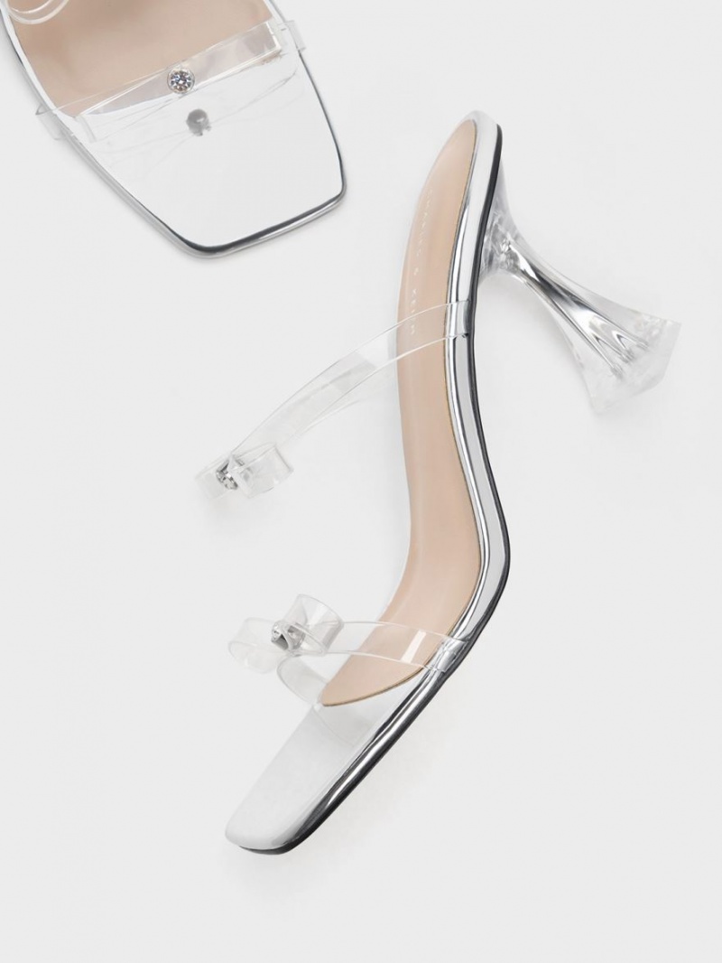 Charles & Keith Embellished Bow See-Through Sandalen Absatz Silber | 391MCYEDI