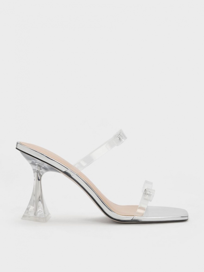 Charles & Keith Embellished Bow See-Through Sandalen Absatz Silber | 391MCYEDI