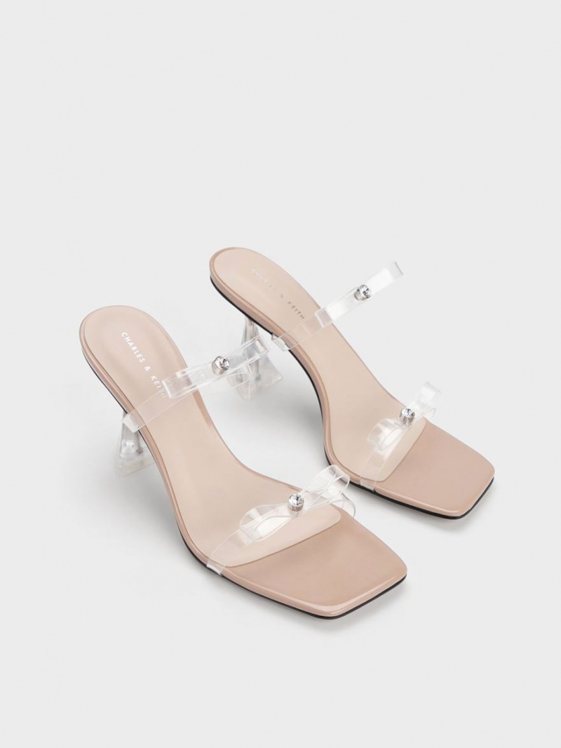 Charles & Keith Embellished Bow See-Through Sandalen Absatz Beige | 293AUSFQX