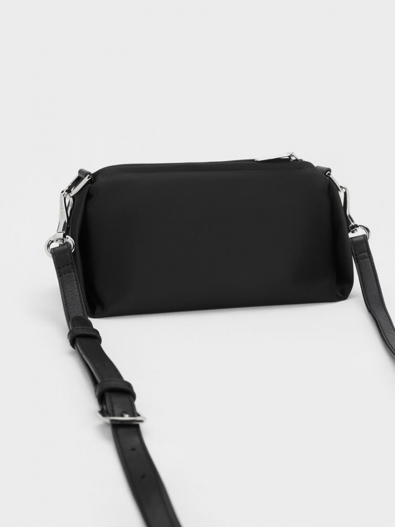 Charles & Keith Embellished Chain Handle Satin Crossbody Taschen Schwarz | 308GDANQH