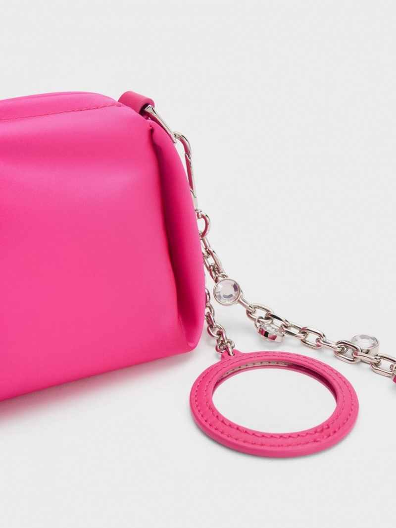 Charles & Keith Embellished Chain Handle Satin Crossbody Taschen Rosa | 596ICBNTV