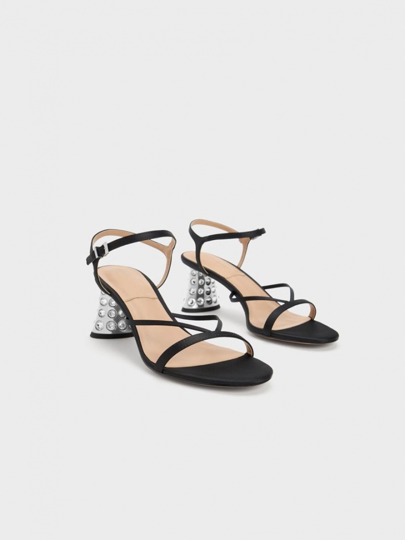 Charles & Keith Embellished Heel Recycled Polyester Sandalen Absatz Schwarz | 096VGYLSU