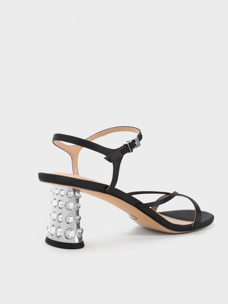 Charles & Keith Embellished Heel Recycled Polyester Sandalen Absatz Schwarz | 096VGYLSU