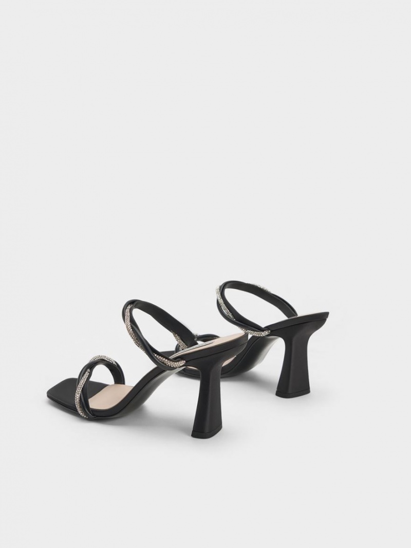 Charles & Keith Embellished Twisted Riemen Satin Sandalen Absatz Schwarz | 940BXRLZK