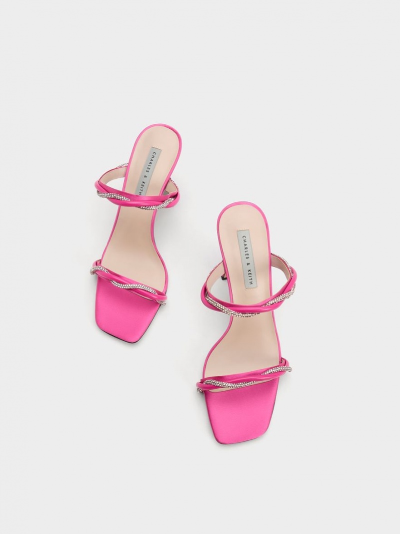 Charles & Keith Embellished Twisted Riemen Satin Sandalen Absatz Rosa | 518GDWXFB