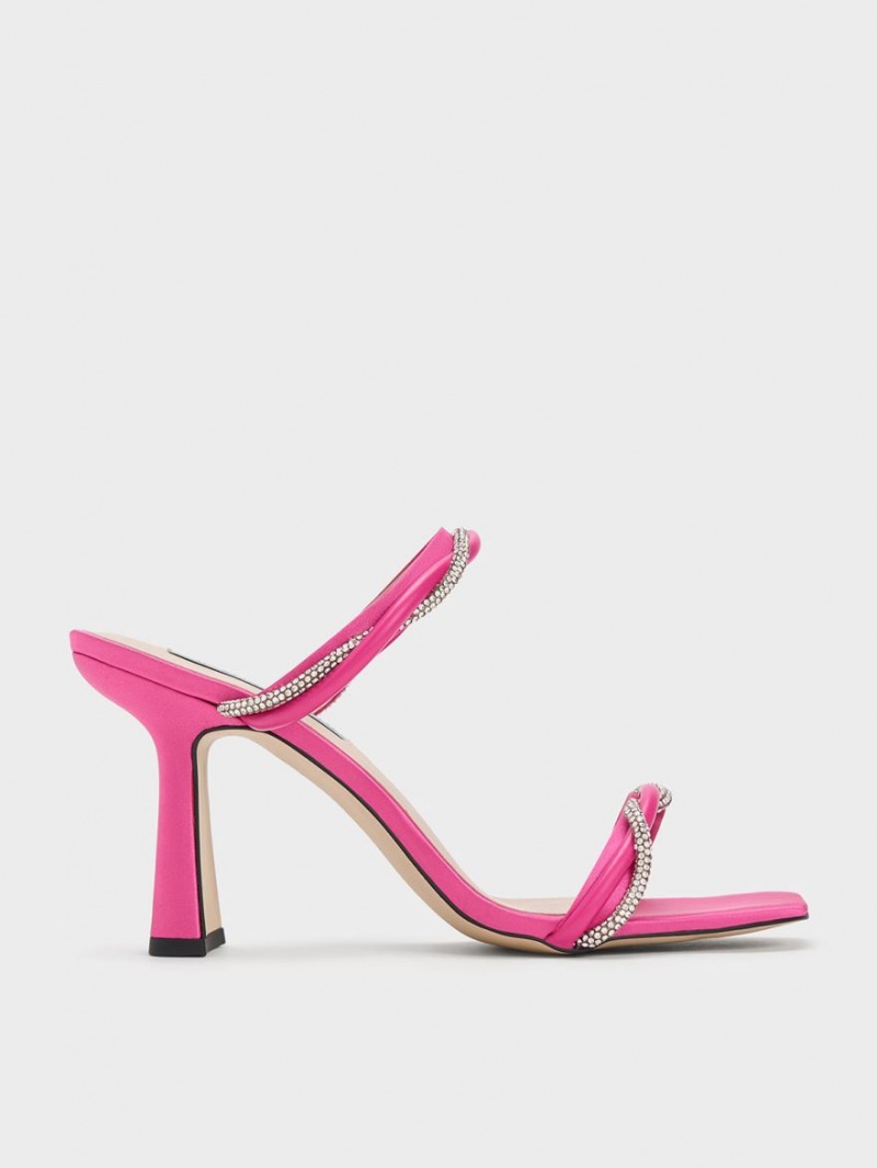 Charles & Keith Embellished Twisted Riemen Satin Sandalen Absatz Rosa | 518GDWXFB