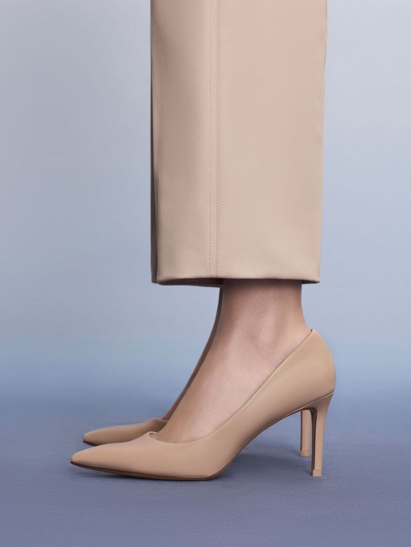 Charles & Keith Emmy Pointed-Kappe Pumps Beige | 739FHWNJM