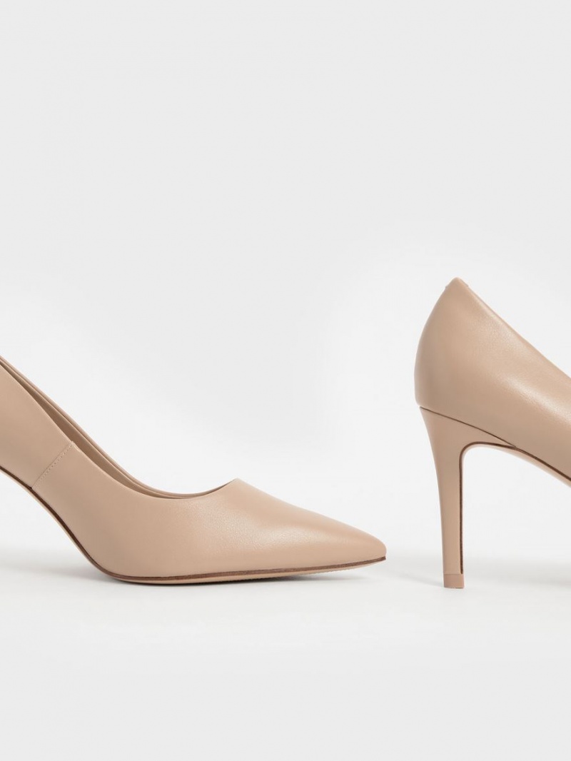 Charles & Keith Emmy Pointed-Kappe Pumps Beige | 739FHWNJM