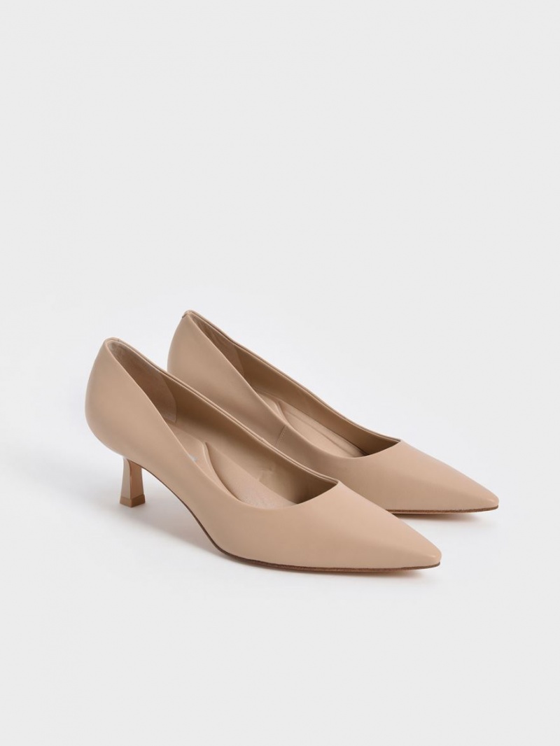 Charles & Keith Emmy Pointed Kitten Heel Pumps Beige | 591PBODFX