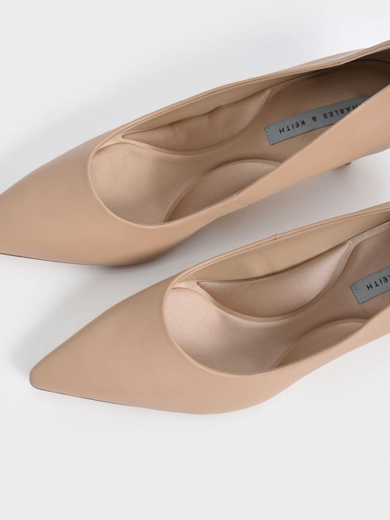 Charles & Keith Emmy Pointed Kitten Heel Pumps Beige | 591PBODFX