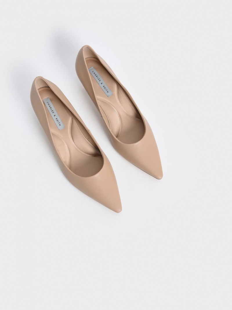 Charles & Keith Emmy Pointed Kitten Heel Pumps Beige | 591PBODFX