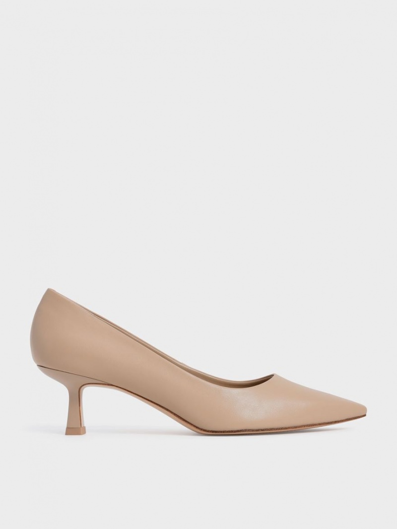 Charles & Keith Emmy Pointed Kitten Heel Pumps Beige | 591PBODFX