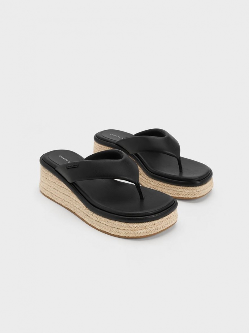 Charles & Keith Espadrilles Tanga Keilabsatz Schwarz | 732SUYQPD