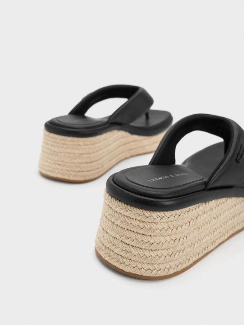 Charles & Keith Espadrilles Tanga Keilabsatz Schwarz | 732SUYQPD