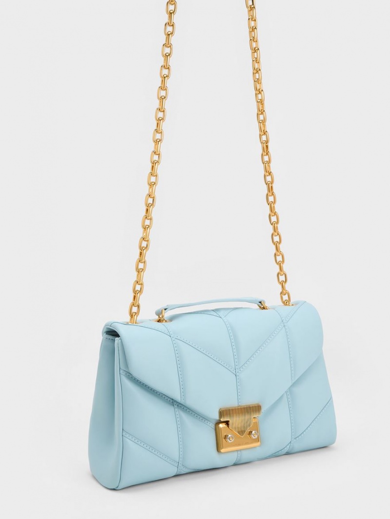 Charles & Keith Eudora Chevron Trapeze Crossbody Taschen Blau | 542MGPVNO