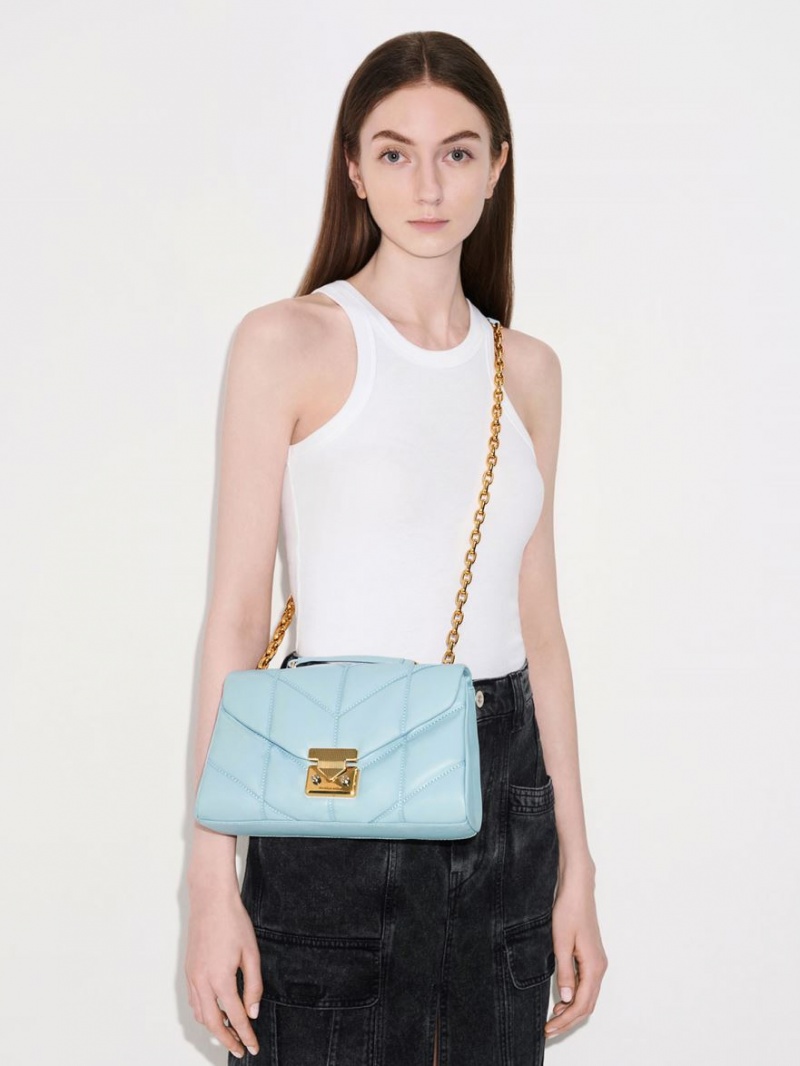 Charles & Keith Eudora Chevron Trapeze Crossbody Taschen Blau | 542MGPVNO