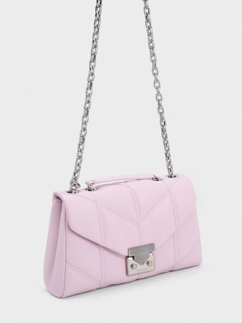 Charles & Keith Eudora Chevron Trapeze Crossbody Taschen Rosa | 329ILAMCF