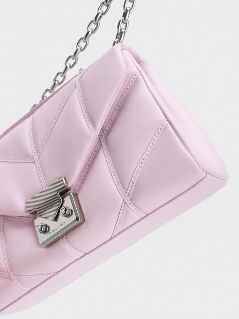 Charles & Keith Eudora Chevron Trapeze Crossbody Taschen Rosa | 329ILAMCF