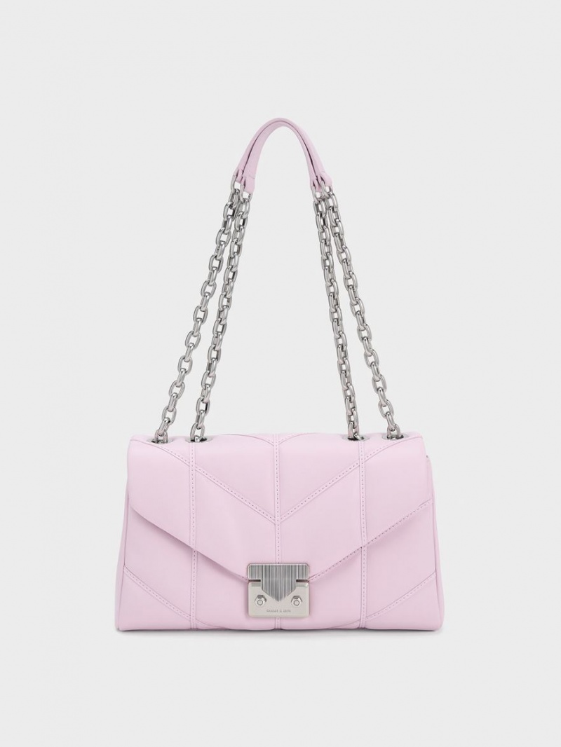 Charles & Keith Eudora Chevron Trapeze Crossbody Taschen Rosa | 329ILAMCF