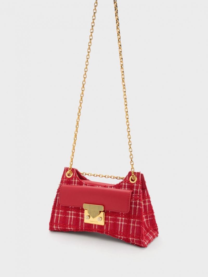 Charles & Keith Eudora Tweed Sculptural Schultertaschen Rot | 139NLDMRT