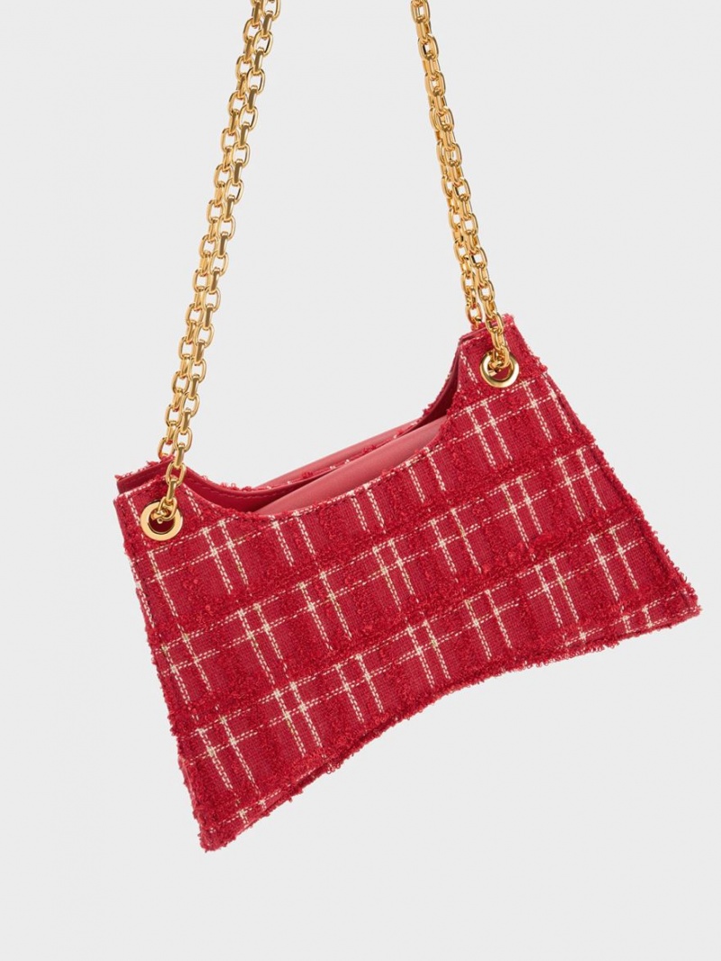 Charles & Keith Eudora Tweed Sculptural Schultertaschen Rot | 139NLDMRT