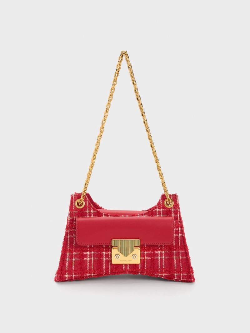 Charles & Keith Eudora Tweed Sculptural Schultertaschen Rot | 139NLDMRT