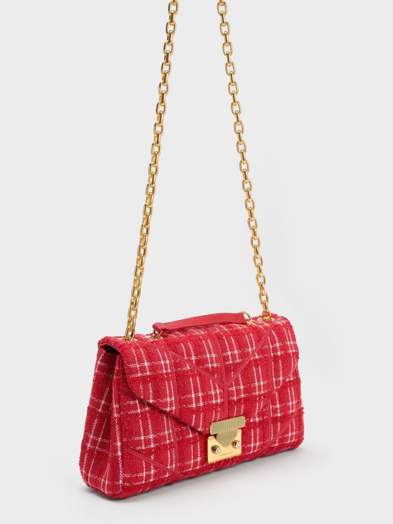 Charles & Keith Eudora Tweed Trapeze Crossbody Taschen Rot | 160XBPJMO